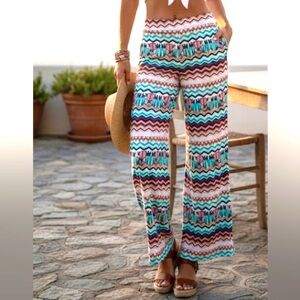 NWT Cute & Comfy Palazzo Yoga & Lounge Pants Aztec Zig Zag Print L Brand New NIP